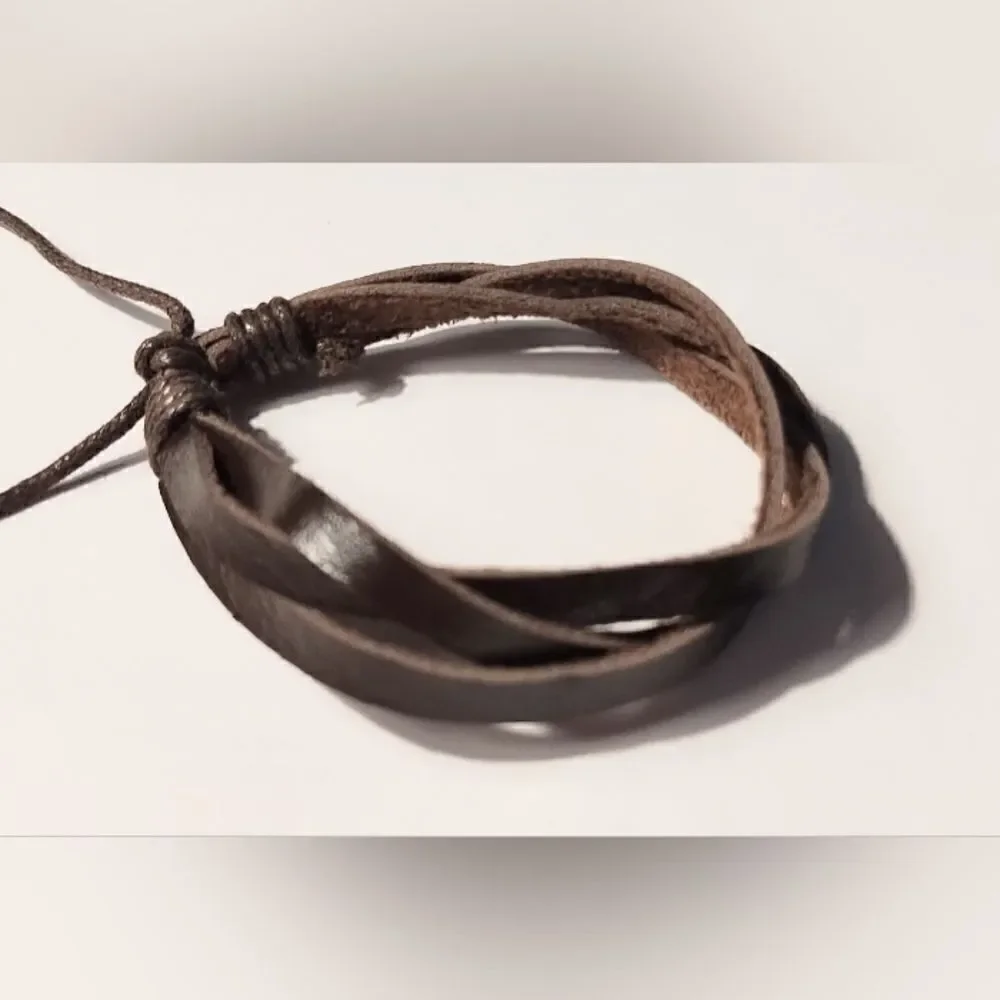 Men's bracelet leather layered brown new d67